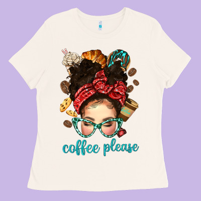 Coffee Please Messy Bun With Coffee Bean Bbs Ladies Tee Designed By Bundleandbundleshop