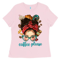 Bubblegum Pink coffee please messy bun with coffee bean bbs Ladies Tee - BundleAndBundleShop