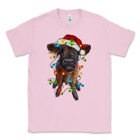 Bubblegum Pink highland cow calf with christmas lights Classic Tee - RanaPortraitStore