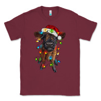 Burgundy highland cow calf with christmas lights Classic Tee - RanaPortraitStore