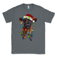Charcoal Heather highland cow calf with christmas lights Classic Tee - RanaPortraitStore