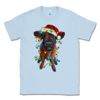 Dusty Blue highland cow calf with christmas lights Classic Tee - RanaPortraitStore