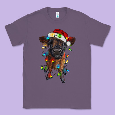 Highland Cow Calf With Christmas Lights Classic Tee Designed By Ranaportraitstore