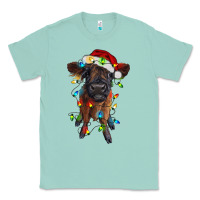 Seafoam highland cow calf with christmas lights Classic Tee - RanaPortraitStore