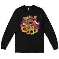 Black Baby Cow flower Long Sleeve Tee - HowdyJamesFarm