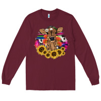 Burgundy Baby Cow flower Long Sleeve Tee - HowdyJamesFarm
