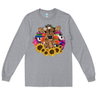 Heather Grey Baby Cow flower Long Sleeve Tee - HowdyJamesFarm