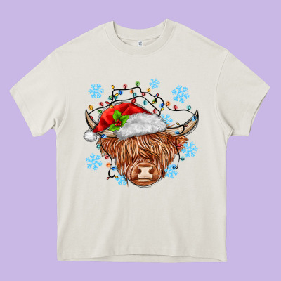 Christmas Cow Heavy Core Tee Designed By Maliassmallbusiness
