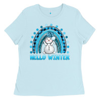 Baby Blue hello winter rainbow with snowman bbs Ladies Tee - BundleAndBundleShop