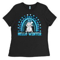 Black hello winter rainbow with snowman bbs Ladies Tee - BundleAndBundleShop