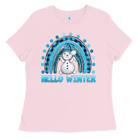 Bubblegum Pink hello winter rainbow with snowman bbs Ladies Tee - BundleAndBundleShop