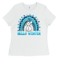 White hello winter rainbow with snowman bbs Ladies Tee - BundleAndBundleShop