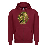 Burgundy camouflage and leopard patch  4 Zipper Hoodie - BundleAndBundleShop
