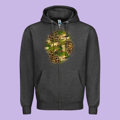 Camouflage And Leopard Patch  4 Zipper Hoodie Designed By Bundleandbundleshop