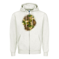 Oatmeal Heather camouflage and leopard patch  4 Zipper Hoodie - BundleAndBundleShop