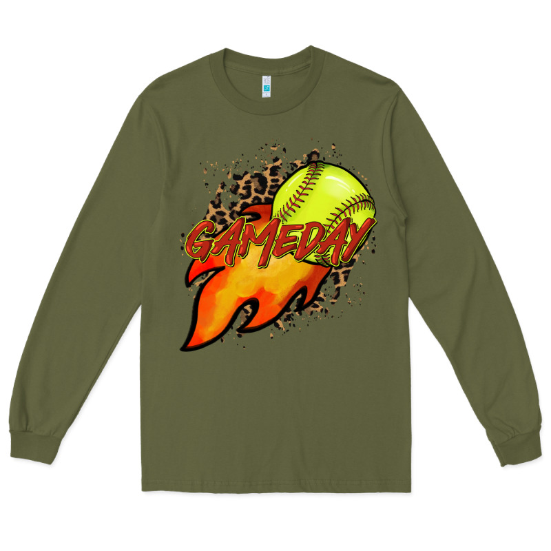 Softball Game Day Leopard Fire And Ball Long Sleeve Tee by HowdyJamesFarm | Teevron