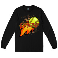 Black Softball game day leopard fire and ball Long Sleeve Tee - HowdyJamesFarm