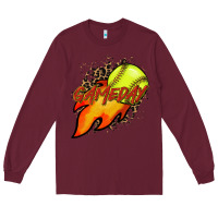 Burgundy Softball game day leopard fire and ball Long Sleeve Tee - HowdyJamesFarm