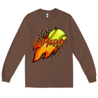Chestnut Softball game day leopard fire and ball Long Sleeve Tee - HowdyJamesFarm