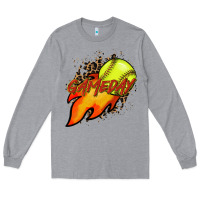 Heather Grey Softball game day leopard fire and ball Long Sleeve Tee - HowdyJamesFarm
