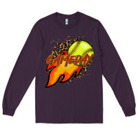 Plum Softball game day leopard fire and ball Long Sleeve Tee - HowdyJamesFarm