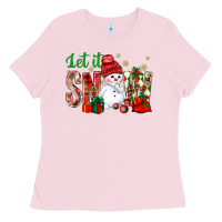 Bubblegum Pink let it snow with snowman Ladies Tee - BundleAndBundleShop