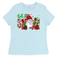 Baby Blue let it snow with snowman Ladies Tee - BundleAndBundleShop