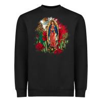 Black Our Lady Of Guadalupe Mexican Flag Cactus Roses Heavyweight Sweatshirt - FaDigitalArtStudio