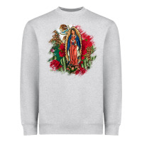 Heather Grey Our Lady Of Guadalupe Mexican Flag Cactus Roses Heavyweight Sweatshirt - FaDigitalArtStudio