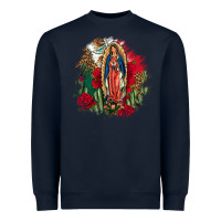 Navy Our Lady Of Guadalupe Mexican Flag Cactus Roses Heavyweight Sweatshirt - FaDigitalArtStudio
