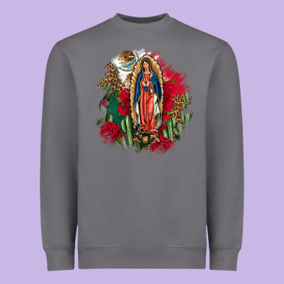 Our Lady Of Guadalupe Mexican Flag Cactus Roses Heavyweight Sweatshirt Designed By Fadigitalartstudio