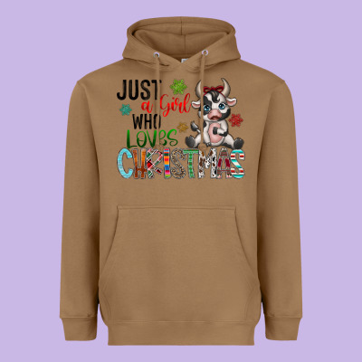 Just A Girl Who Loves Christmas Heavyweight Hoodie Designed By Cowhidedigitalart