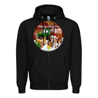 Black Merry Christmas Farm Animals Zipper Hoodie - FaDigitalArtStudio