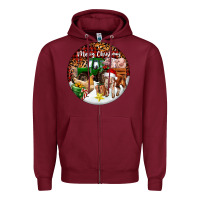 Burgundy Merry Christmas Farm Animals Zipper Hoodie - FaDigitalArtStudio