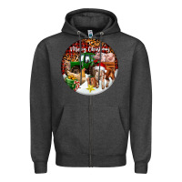 Charcoal Heather Merry Christmas Farm Animals Zipper Hoodie - FaDigitalArtStudio