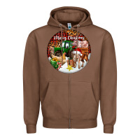 Chestnut Merry Christmas Farm Animals Zipper Hoodie - FaDigitalArtStudio