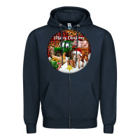 Navy Merry Christmas Farm Animals Zipper Hoodie - FaDigitalArtStudio