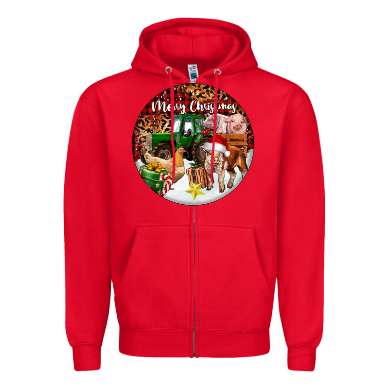 Merry Christmas Farm Animals Zipper Hoodie by FaDigitalArtStudio | Teevron