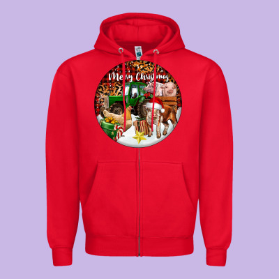 Merry Christmas Farm Animals Zipper Hoodie Designed By Fadigitalartstudio