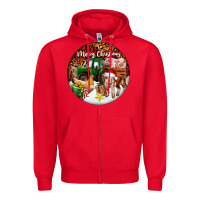 Red Merry Christmas Farm Animals Zipper Hoodie - FaDigitalArtStudio
