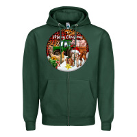 Sports Green Merry Christmas Farm Animals Zipper Hoodie - FaDigitalArtStudio