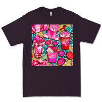 Plum valentines day with love coffee cups  seamless pattern bbs Premium Tee - BundleAndBundleShop