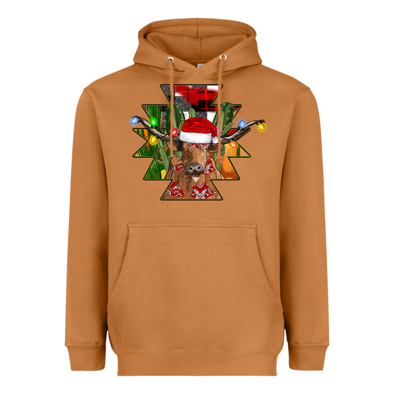 Longhorn Aztec Christmas Heavyweight Hoodie by CowhideDigitalArt | Teevron