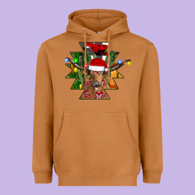 Longhorn Aztec Christmas Heavyweight Hoodie Designed By Cowhidedigitalart