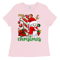 Bubblegum Pink my 1 st christmas with cute snowman bbs Ladies Tee - BundleAndBundleShop