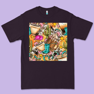 Western Cowgirl Coffee Cup With Cowhide Seamless Pattern Bbs Premium Tee Designed By Bundleandbundleshop