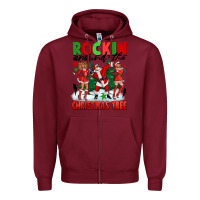 Burgundy Rockin Around The Christmas Tree Zipper Hoodie - FaDigitalArtStudio