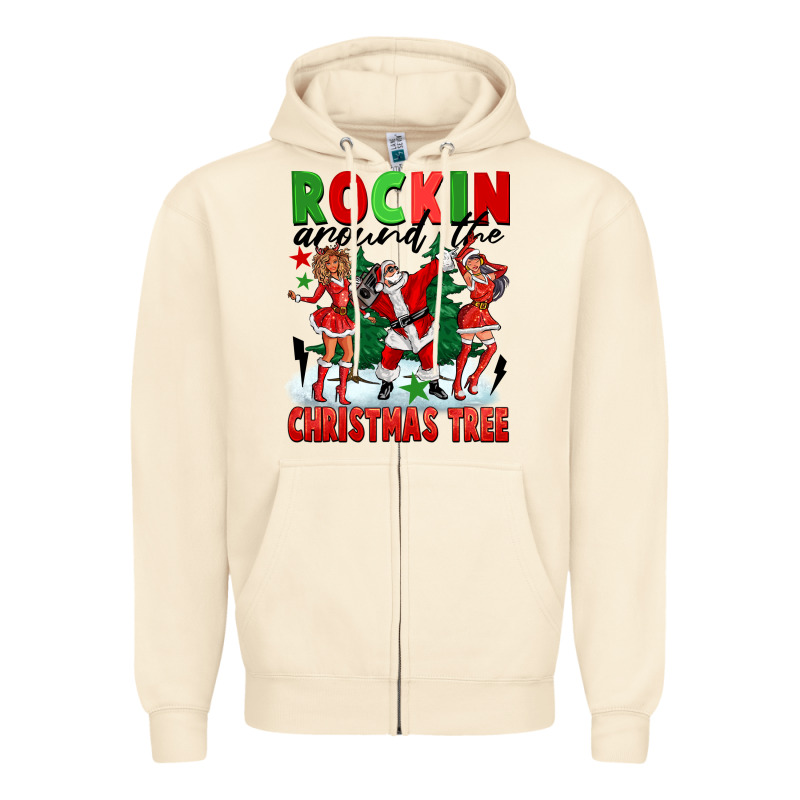 Rockin Around The Christmas Tree Zipper Hoodie by FaDigitalArtStudio | Teevron