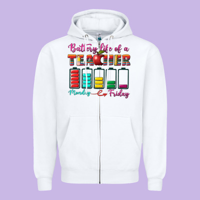 Battery Life Of A Teacher Zipper Hoodie Designed By Bundleandbundleshop