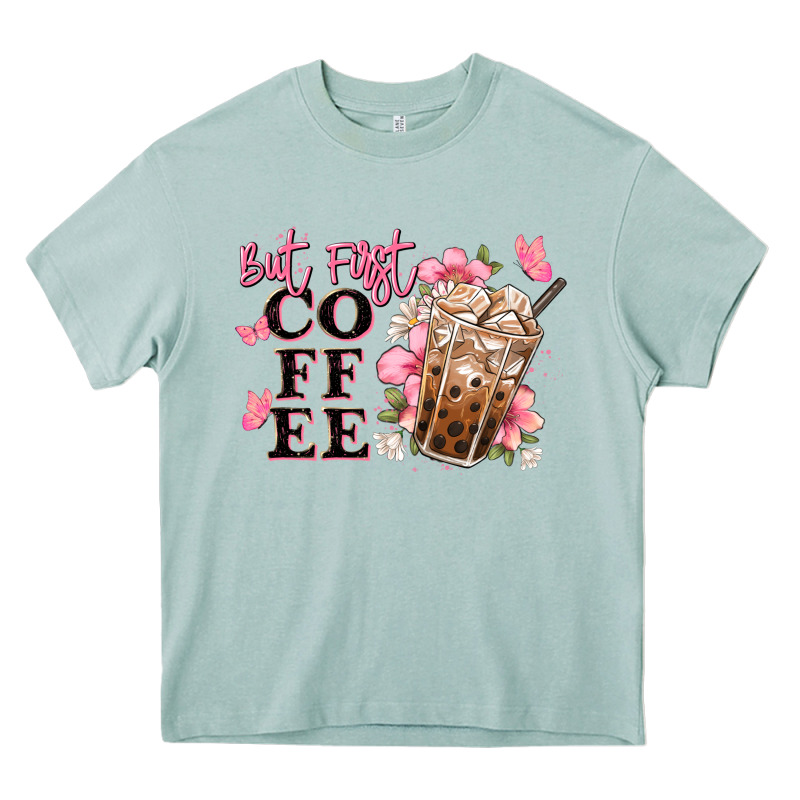 But First Coffee Floral Heavy Core Tee by JahusDesignShop | Teevron